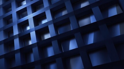 Fototapeta premium A dark blue grid pattern with illuminated squares, creating a geometric and modern aesthetic. 
