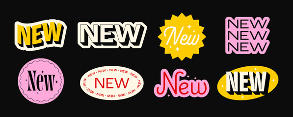 Set of colorful NEW sticker labels in retro and modern styles. Vector illustration