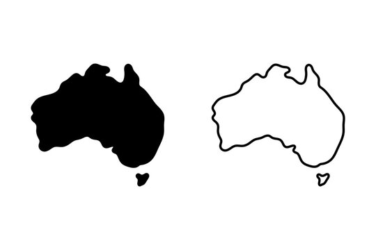 Stylized Abstract Solid and Outline Map of Australia. Vector Image.