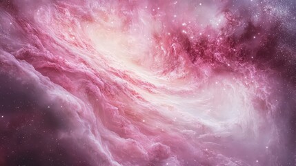 Fototapeta premium A Beautiful Pink Galaxy with Bright Swirls and Stars Spreading Across the Universe