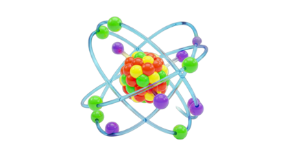 Atom Model with Colorful Spheres on White