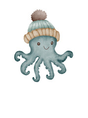 Watercolor Octopus Clipart | Cute Underwater Character Hand painted watercolor octopus illustration. Cute underwater marine character for kids designs, clipart sets, ocean themes and creative projects