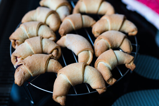 Fresh croissants on a tray