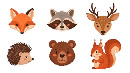 Naklejka premium Forest Animal Character Heads – Woodland Animal Cartoon Vector Set