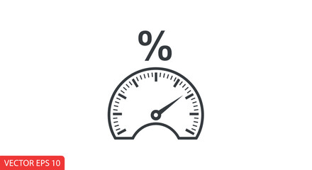 Performance measurement gauge with percentage symbol to represent growth tracking concept