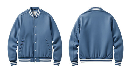 Blank Blue College Letterman Jacket Mockup Isolated on White Background © Drip
