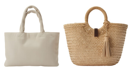 Chic canvas tote bag meets woven straw beach bag ready for sunny days and stylish adventures, perfect for summer vacation or everyday use