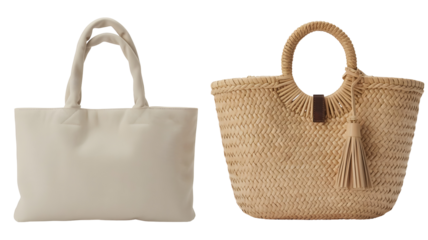 Chic canvas tote bag meets woven straw beach bag ready for sunny days and stylish adventures, perfect for summer vacation or everyday use
