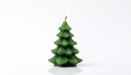 Obraz premium Green Evergreen Tree Candle Lit for Festive Holiday Decoration on White Background
