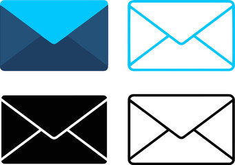 email message envelope icon set outline solid flat vector