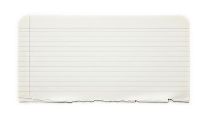 Lined notebook paper sheet with rounded corners and a rough torn bottom edge, isolated on a pristine white background, perfect for text input