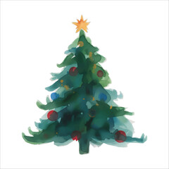 Semi-Transparent Watercolor Christmas Tree Vector Isolated on White Background
