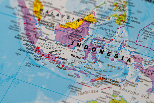 Warsaw, Poland - Dec 5, 2025: Detailed map of Indonesia showing major cities and geographical features. Ideal for educational and travel-related content.