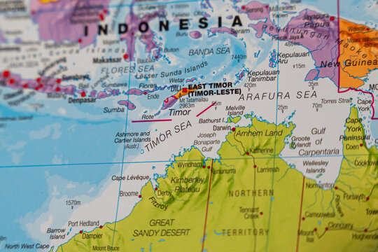 Warsaw, Poland - Dec 5, 2025: A detailed map showing East Timor, Indonesia, and surrounding areas. Ideal for educational resources, travel planning, and geography studies.