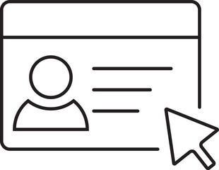 A simple line art icon depicting a mouse cursor interacting with a user profile or account page.