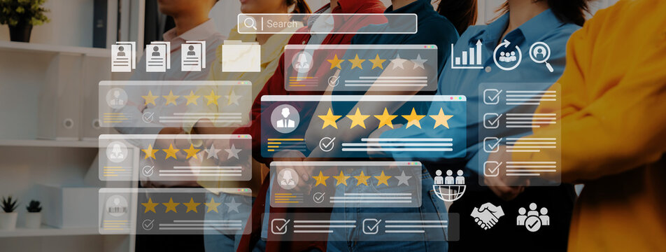 Digital dashboard showing employee evaluation, star ratings, and performance metrics for HR and management analytics Parse