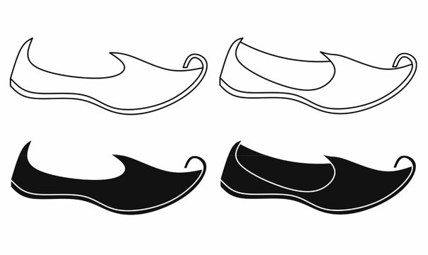 Jutti or juti shoes outline and silhouette icon set,for culture, wedding and festival design, fashion, lifestyle. traditional shoe.