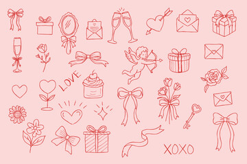Fototapeta premium Whimsical love valentine doodle hand drawn.