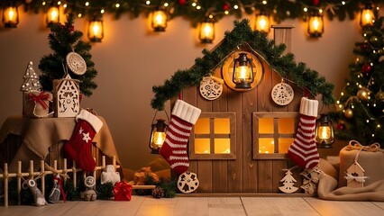Rustic Cabin Studio Christmas Background