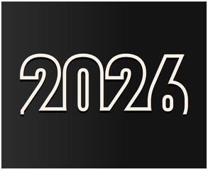 2026 Happy New Year Outline Design Black And White Elegant Abstract Creative Vector Illustration