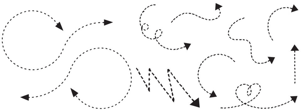 Curved Arrow Line Vector Set &ndash; Dotted Path, Direction, and Movement Design Icons