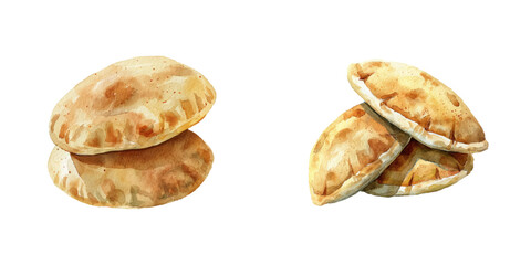 pita bread watercolor vector illustration