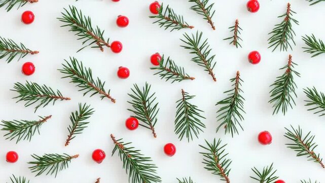 Video A bundle of pine branches adorned with bright red berries