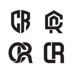 Obraz premium Modern corporate monogram logo set featuring sleek black CR letters for distinct brand identity and professional vector design.