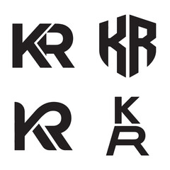 Fototapeta premium Modern KR Monogram Logo Design Set: Vector Black and White Letters for Branding and Corporate Identity with Creative Abstract Style