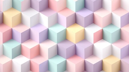 A colorful, geometric pattern of pastel-colored cubes arranged in a grid-like formation, with a soft, diffused light source illuminating the scene from above.