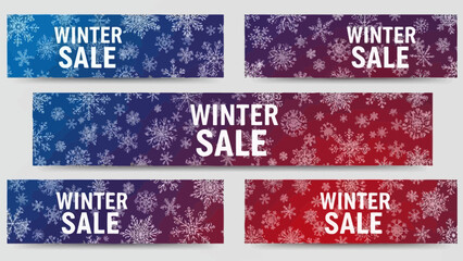 Eye-catching winter sale banners featuring snowflake patterns and gradient backgrounds