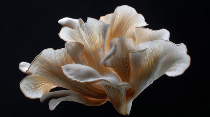 Fototapeta premium Close up of a cluster of oyster mushrooms with delicate gills on a dark background