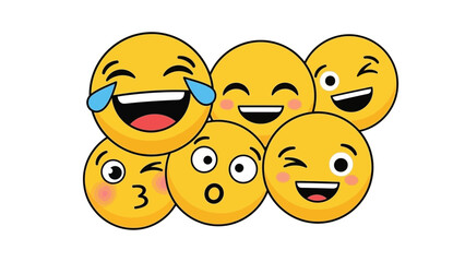 Colorful cartoon emoji face collection, various expressions, joyful and playful