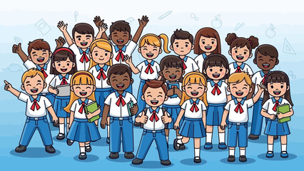 Diverse group of smiling students in uniform: a bright future for education