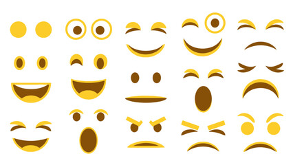 Variety of emoticons showcasing different emotions and expressions in simple designs