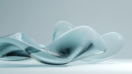 A futuristic, abstract, glass-like shape with a smooth, glossy surface, floating in mid-air against a neutral background.