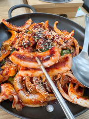 stir-fried squid and Korean spicy paste.
