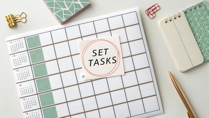 Grid squares displaying set tasks and organized scheduling
