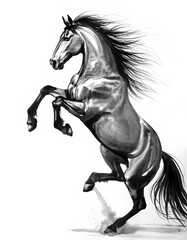 A brush-drawn ink painting of a horse in motion　筆で描いた躍動する馬の墨絵