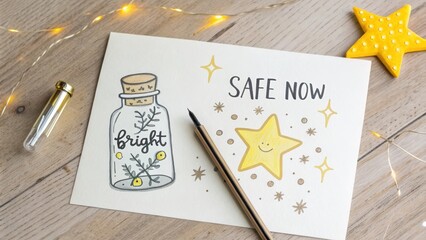 Hand drawn art of a bottle next to a yellow star