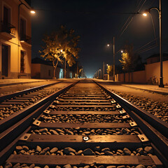 Nighttime Urban Railway Scene