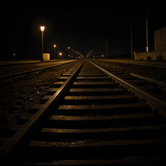 Endless Railroad Under the Night Sky