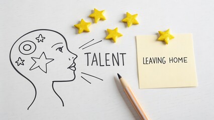 Idea of a womans talent leaving her mind on white paper