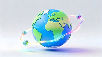 Globe with glowing orbiting spheres