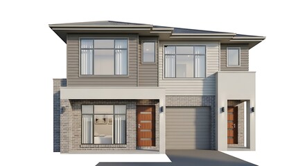 Modern Two-Story House with Garage and Stylish Design.