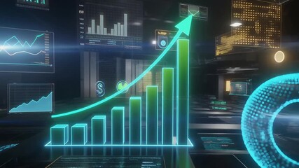 Futuristic control room with holographic financial data and charts - Powered by Adobe