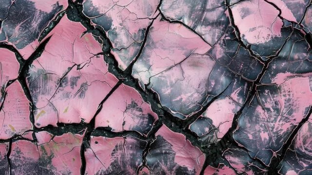 Video A close-up shot of a pink and black cracked surface, with intricate details
