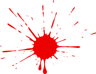 A striking red splash of paint or liquid against a black background