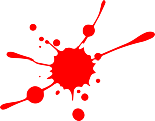 A dramatic red splatter against a stark black background visually striking