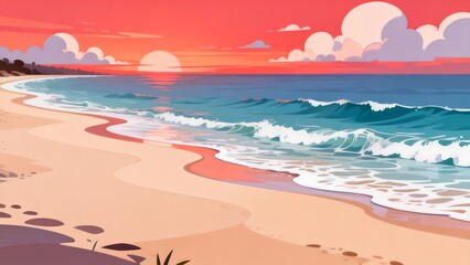 Beach at sunset with waves